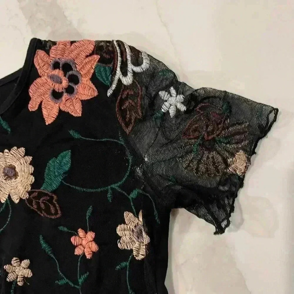 Como Vintage Sheer Black Floral Embroidered Top Women's XS Mesh Front Sexy Cute - Picture 3 of 7